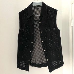 Jane Zander lazer cut leather sleeveless jacket M